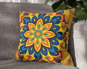 Gele mandala-kussensloop: boho-bankkussenhoes