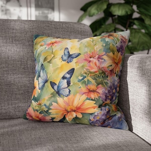 Butterfly Throw Pillow Cover, Cute Spring Cushion Cover, Cottagecore Home Decor, Floral Pillow Case, Cozy Cushion Case, Nature Lover Gift