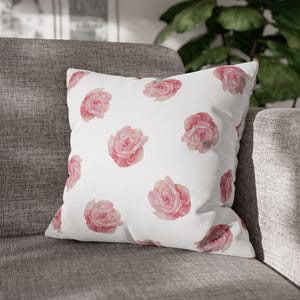 Pink Rose Throw Pillow Cover, Romantic Watercolor Floral Cushion Cover, Spring Chic Cottagecore Home Decor, Vintage Rose Pillow Case