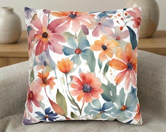 Housse de coussin aquarelle fleurs sauvages : décoration d'intérieur Cottagecore