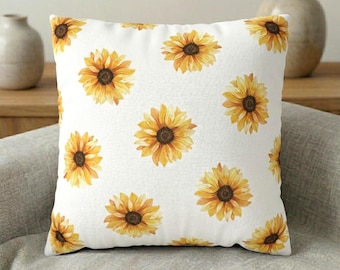 Watercolor Sunflower Throw Pillow Cover: Farmhouse Cottagecore Decor