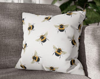 Hommel sierkussenhoes, witte bijenpatroon kussenhoes, minimalistische boerderij woondecoratie, Cottagecore kussensloop, bijenliefhebbers cadeau