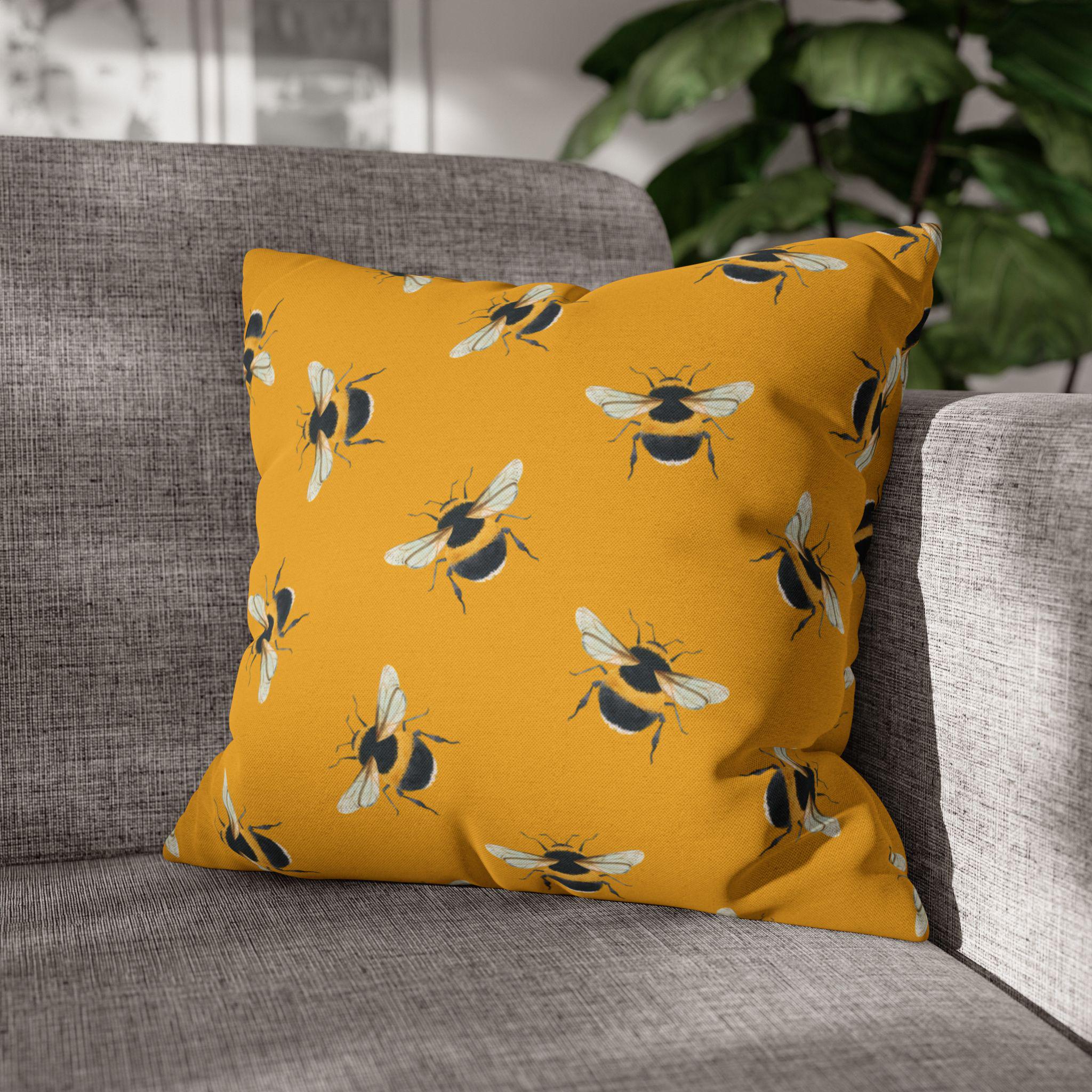 Hommel sierkussenhoes, mosterdgele bijenpatroon kussenhoes, op de natuur geïnspireerd interieur, cottagecore-accent, cadeau voor bijenliefhebbers