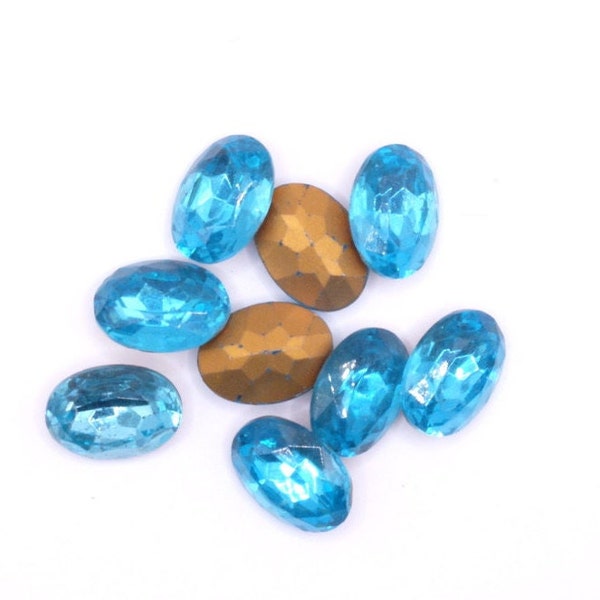 Rhinestone Crystal Aquamarine Crystal Rhinestones 2 Pack 18mmx13mm Faceted Oval 2 pack - espalda facetada - Joyería - Artesanía - Reparación-Vintage