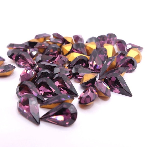 Rhinestone Crystal Amethyst Crystal Rhinestones 12 Pack 13mm x 7.8mm Pear/Teardrop Shaped - Jewellery - Craft -Faceted - Cabochons