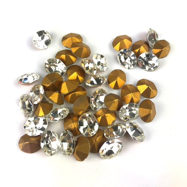 Rhinestone Crystal Clear Crystal  Rhinestone 4 Pack 12mmx10mm Faceted Cabochons -Oval - Jewellery - Craft - Repair Vintage