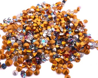 Crystal Rhinestones 100 Pack 6mm-4mm Crystal Mixed Colour Medium,Small Size Round Chatons Different Sizes Vintage Bargain Pack