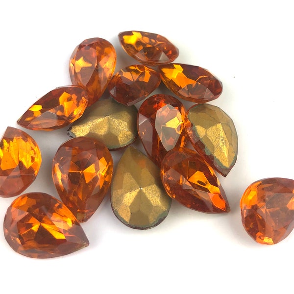 Rhinestone Crystal Vintage Amber Crystal Faceted Cabochons - 18mm x 13mm Pear/Teardrop Shaped - Jewellery - Craft - RepairRhinestones