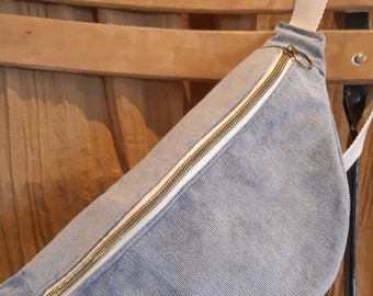 Sac banane velours milleraies gris bleu