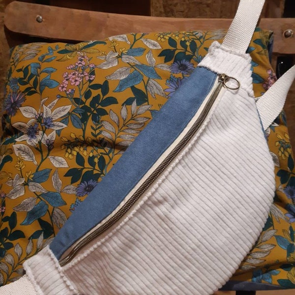 Sac banane velours blanc et jean /liberty