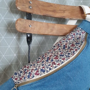 Sac banane jean et liberty bleu framboise
