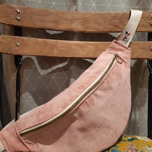 Sac banane velours milleraies rose