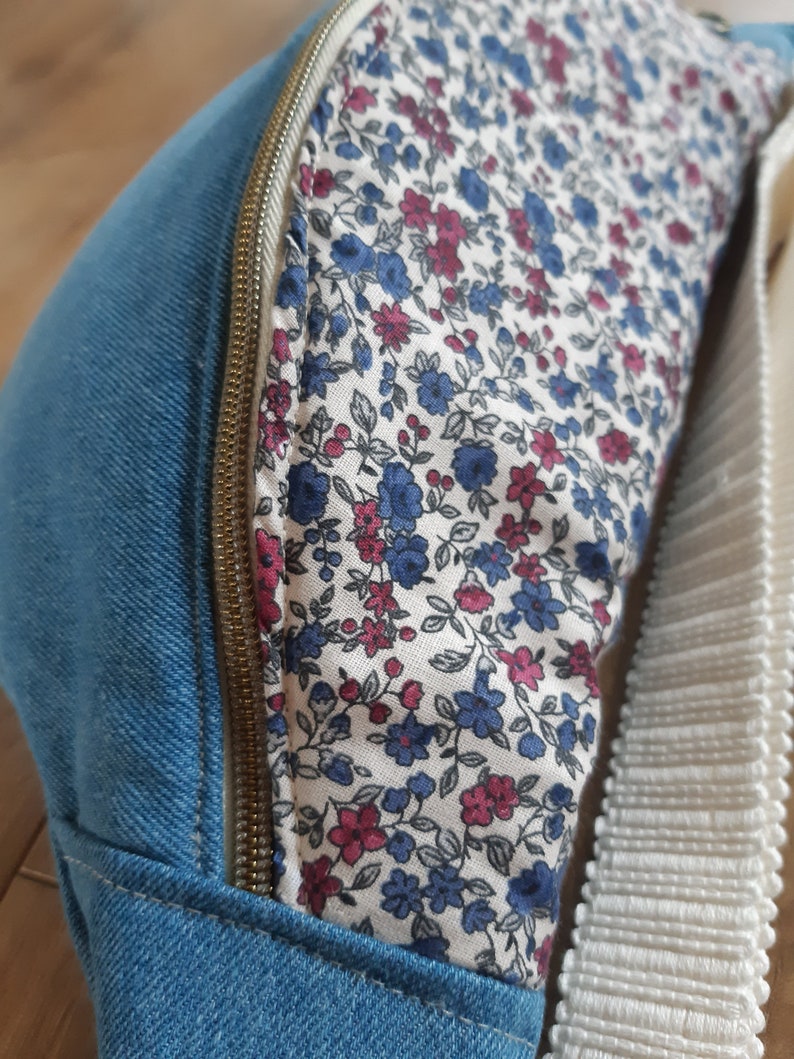 Sac banane jean et liberty bleu framboise image 3