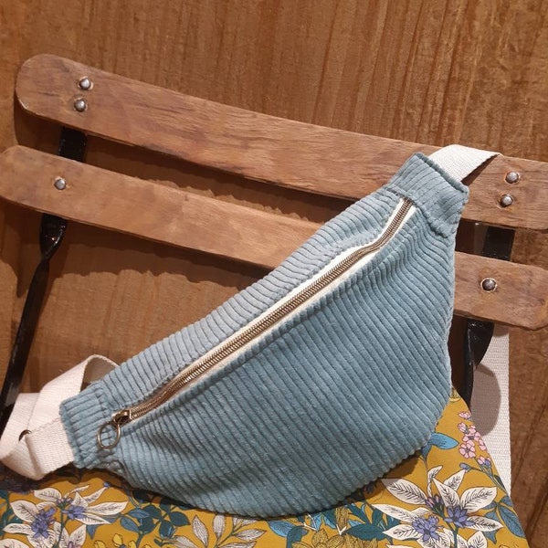 Sac banane velours vert bleu pastel et or