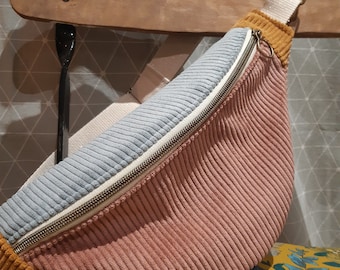 Retro style pink, yellow and blue corduroy fanny pack