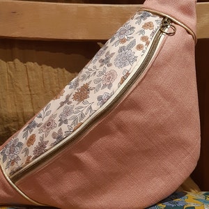 Pink canvas fanny pack and floral flap