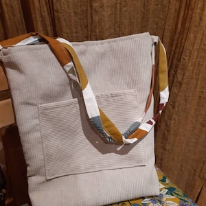 Sac fourre-tout tote bag velours côtelé écru