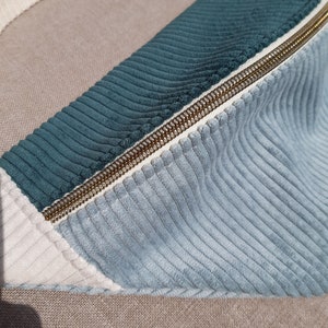 Green, sky blue and beige corduroy fanny pack