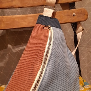 Sky blue, navy blue and pink corduroy fanny pack