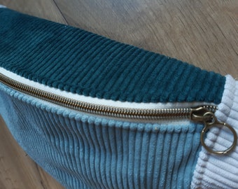 Green, sky blue and beige corduroy fanny pack
