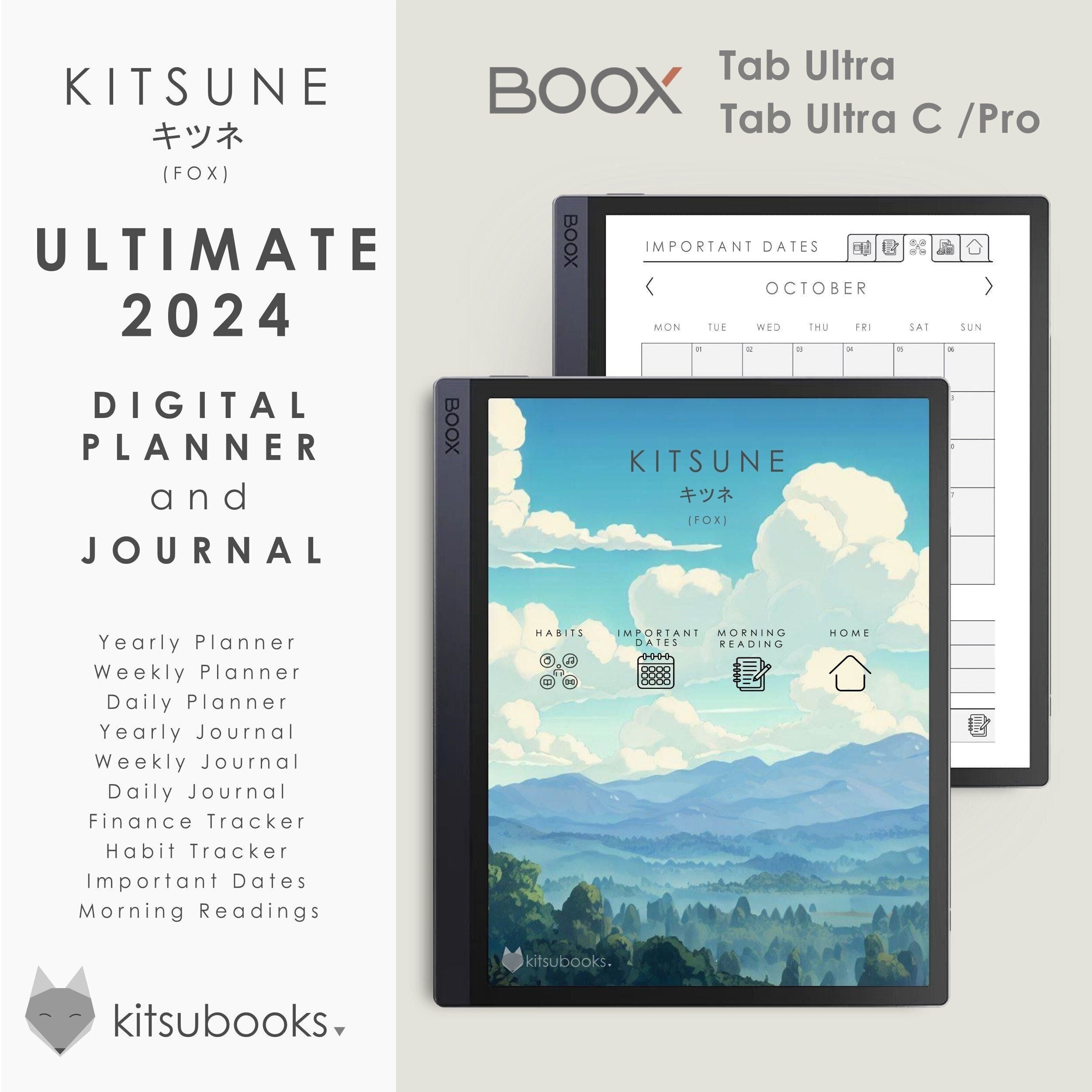 2024 Ultimate Digital Planner Kitsune From Kitsubooks for Onyx Boox Tab  Ultra / Tab Ultra C 