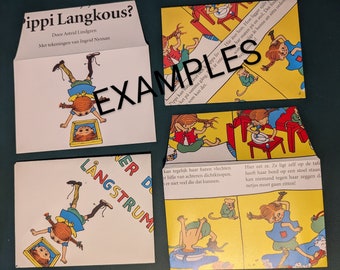 Pippi Langkousen Enveloppen | Set van 8 | A6 | Handgemaakt | Gerecycleerde prentenboeken| Slakkenpost | Zelfdichtend | briefpapier |