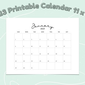 Editable 2023 Monthly Calendar, Fillable Calendar, Dated Printable Calendar, 11 x 8.5 inches, Minimalist Calendar, Landscape Calendar