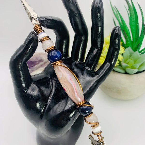 Botswana Agate, Blue Tiger's Eye, Rose Quartz smoking clip, Wire wrapped, cigarette holder, credit card clip, bracelet helper, smoke holder