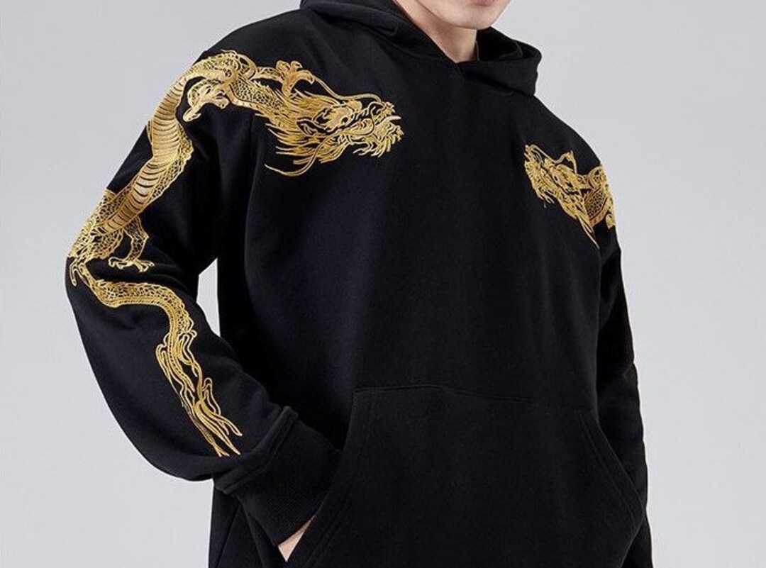 Embroidered Dragon Hoodie Heavy Embroidery Golden Dragon Etsy UK