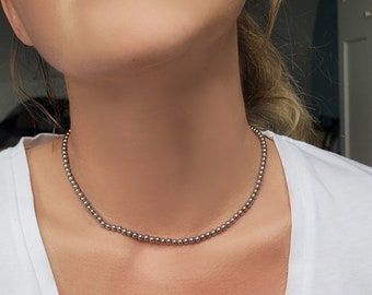 925 Sterling Silver hematite choker necklace, natural stones handmade summer jewelry, modern design jewellery