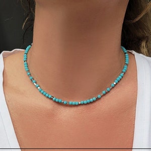 925 Sterling Silver baby blue choker necklace, handmade summer jewelry, magic powerful natural stones talisman
