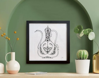 Pintura con tinta turca hecha a mano: arte mural oriental moderno