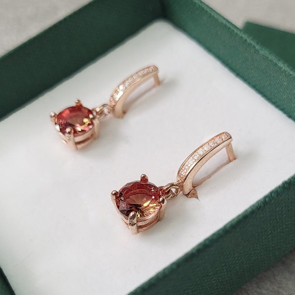 Rose-gold Zultanite Earrings with zircons, 925 Sterling Silver oriental ottoman jewelry, color changing stone, Turkish Diaspora