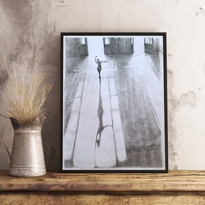 Disegno a matita A3 della ballerina su carta, piccola opera d'arte da appendere alla parete, regalo unico per la casa, pezzo unico nel suo genere