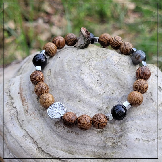 Bracciale Elasticizzato Con Perle Di Legno E Pietre - Stile Bohémien E Naturale - Per Donne E Ragazze - Foto 2