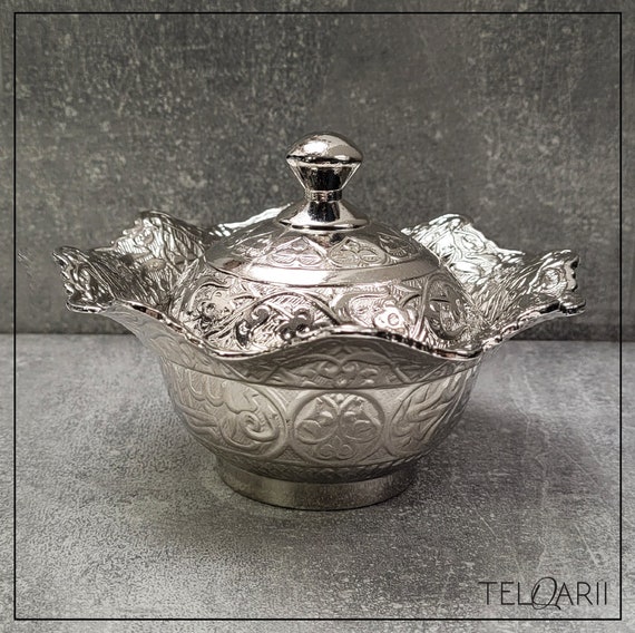 Azucarero ovalado de latón hecho a mano turco, accesorios para el hogar de  plata oriental de Mardin, artesanía turca original niquelada para regalo -   España