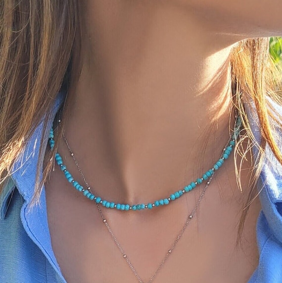 アクセサリー Turquoise silver925 designer necklace 925 Sterling Silver Turquoise Choker Necklace, Handmade Summer