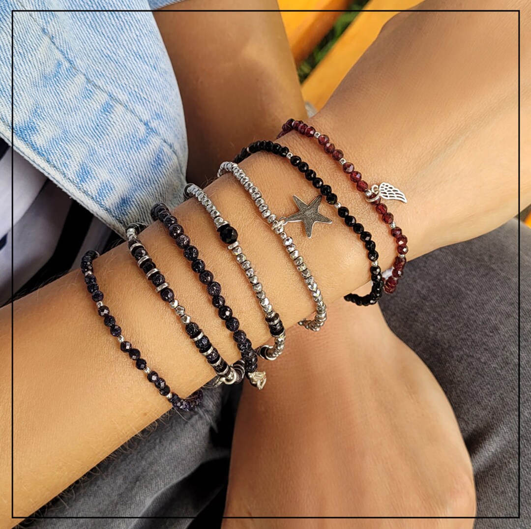 EXTENDS - BRIGHT SILVER FACETED HEMATITE 2MM BEAD BRACELET main image 1