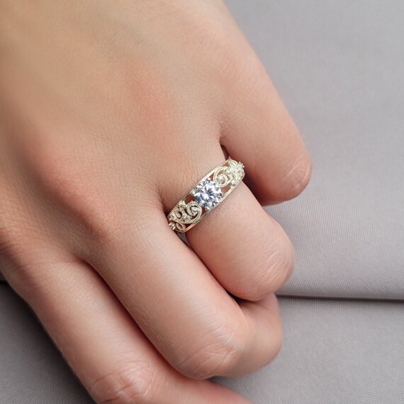 Bague en argent sterling 925 avec zircons bague orientale ajouree faite main bague de fiancailles au design original Etsy France