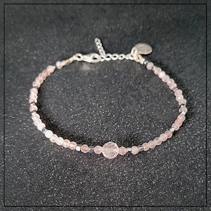 Pulsera LOVE personalizada con cuarzo rosa y colgante de letra, pulsera de cuentas de plata de ley 925 con inicial, regalo para novia