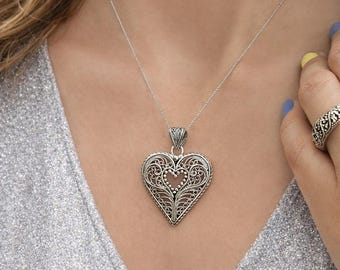Sterlingzilveren filigraan harthanger: Turkse telkari-ketting