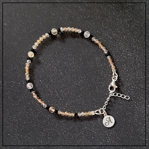 Pulsera WEALTH personalizada con piedra citrina y colgante de letra, pulsera de cuentas de plata de ley 925 con inicial, regalo para novia