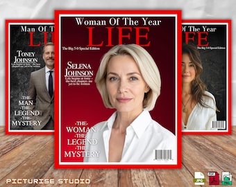 Personalized Magazine Cover Portrait | Custom Birthday Poster for Him or Her | Man & Woman of the Year Design | Anniversary Gift for Husband