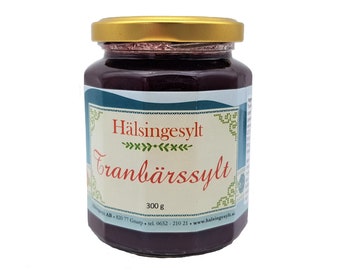 HÄLSINGESYLT – Moosbeerenkonfitüre (Tranbärsylt) mit 50% Fruchtanteil im 300g Glas. Natur pur - Made in Sweden.