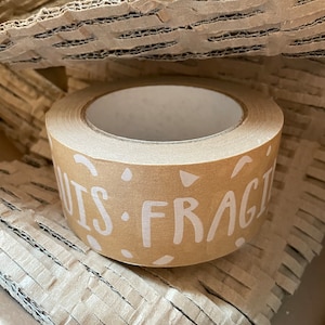 Fragile tape, kraft, packing,recyclable, ruban emballage, paper tape, ruban adhésif, adhesive tape,pattern, designer tape,kraft,boxes,colis image 1