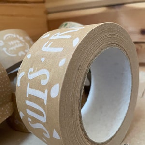 Fragile tape, kraft, packing,recyclable, ruban emballage, paper tape, ruban adhésif, adhesive tape,pattern, designer tape,kraft,boxes,colis image 2