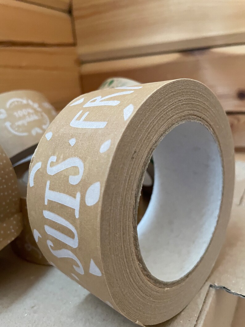 Fragile tape, kraft, packing,recyclable, ruban emballage, paper tape, ruban adhésif, adhesive tape,pattern, designer tape,kraft,boxes,colis image 2