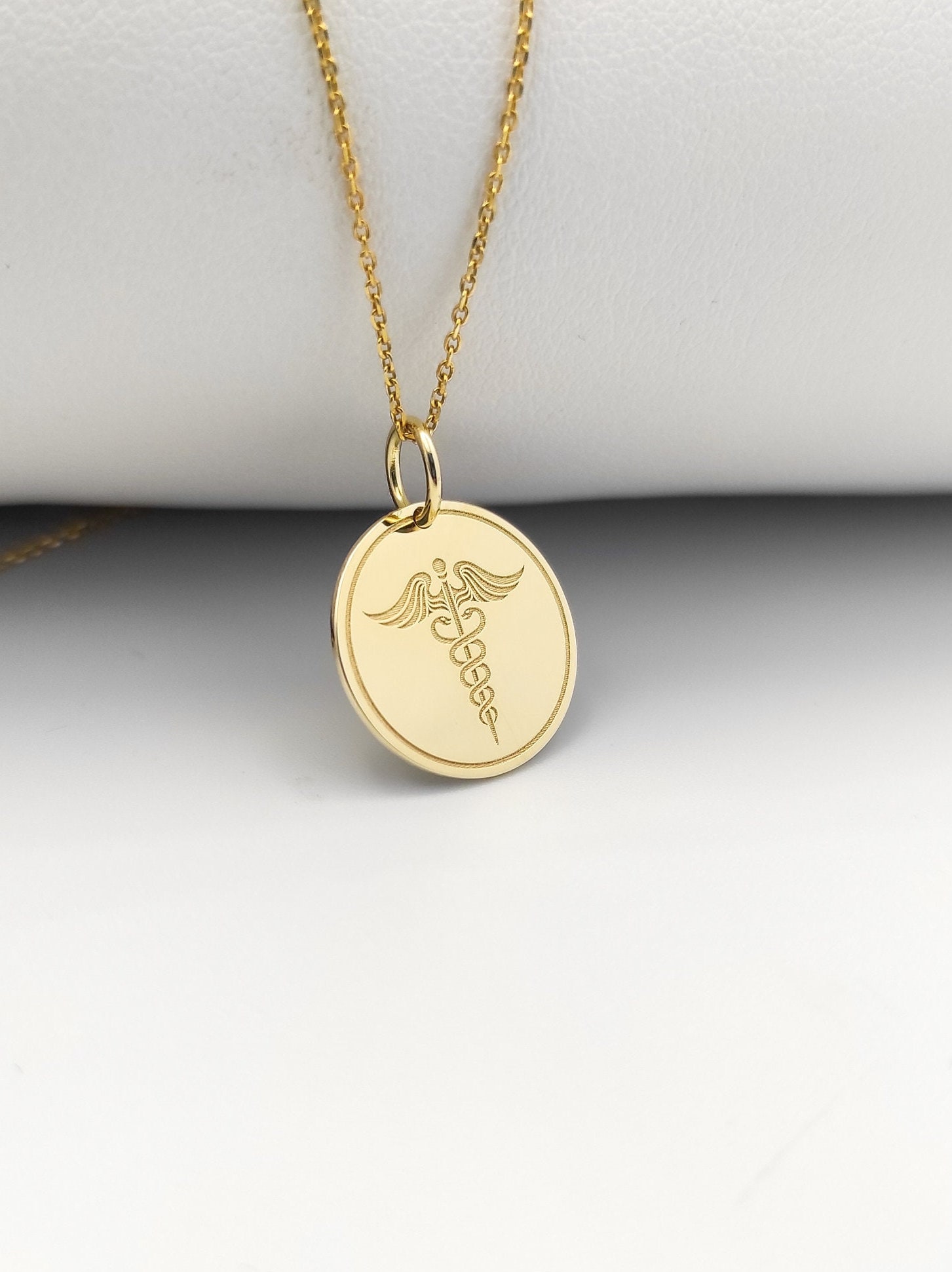 14K Solid Gold Medic Necklace Medical Alert Pendant Etsy