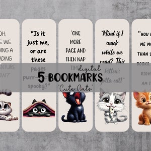 Printable Bookmarks cute Cats, Gift for Readers, Gift for Cat Lovers ...