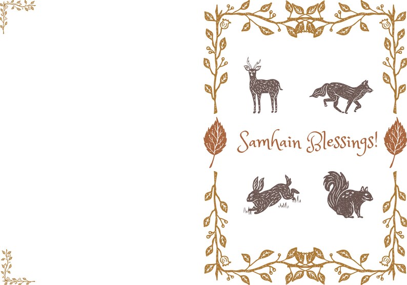 Samhain Blessings Printable 5 X 7 Greeting Card Forest Animals - Etsy